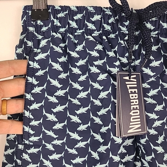 NWT NEW Vilebrequin Boys Swim Trunks Shark Print Bleu Marine Sz 10 Retail $160 - Picture 2 of 6